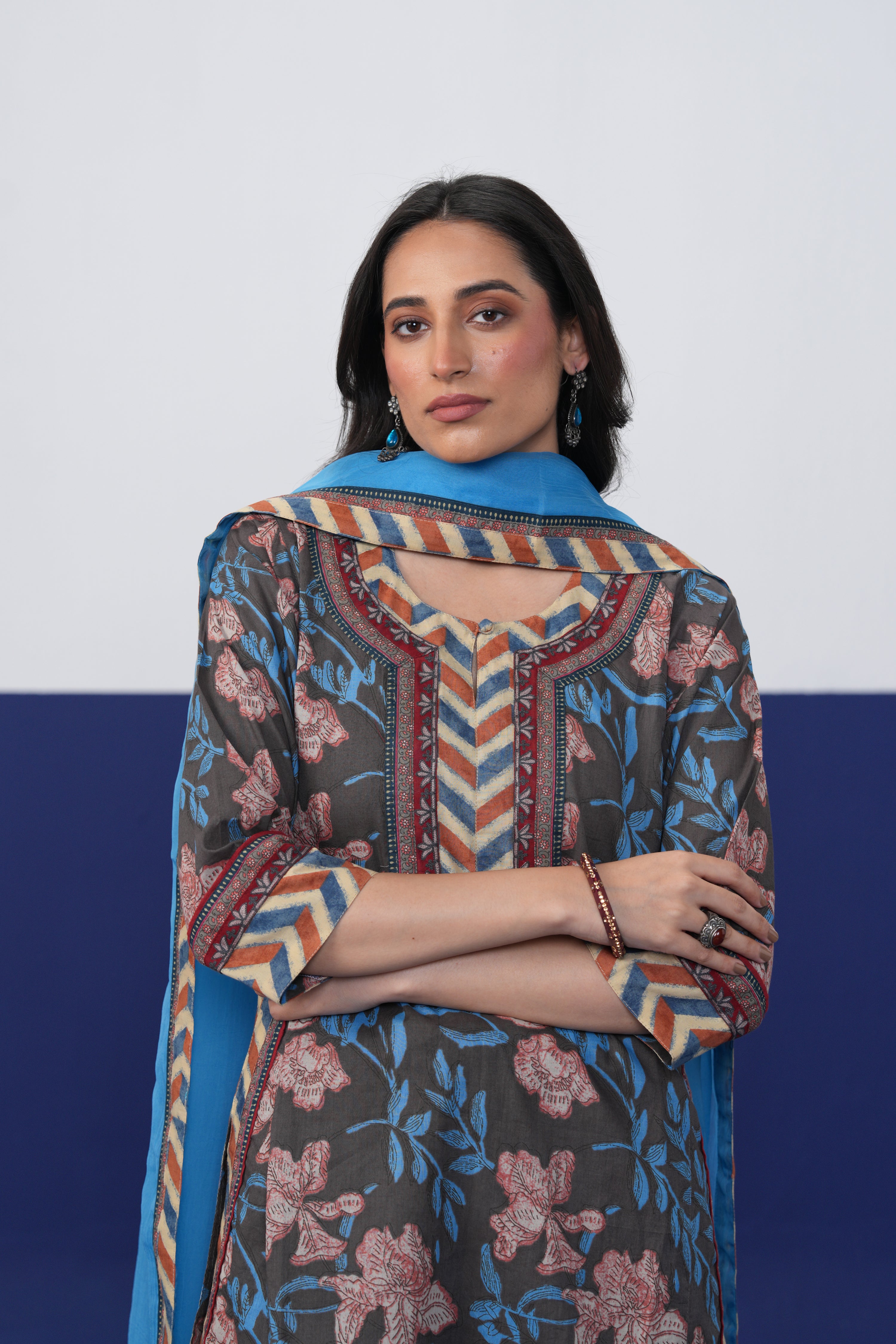 Anu Cotton Printed Kurta Dark Grey