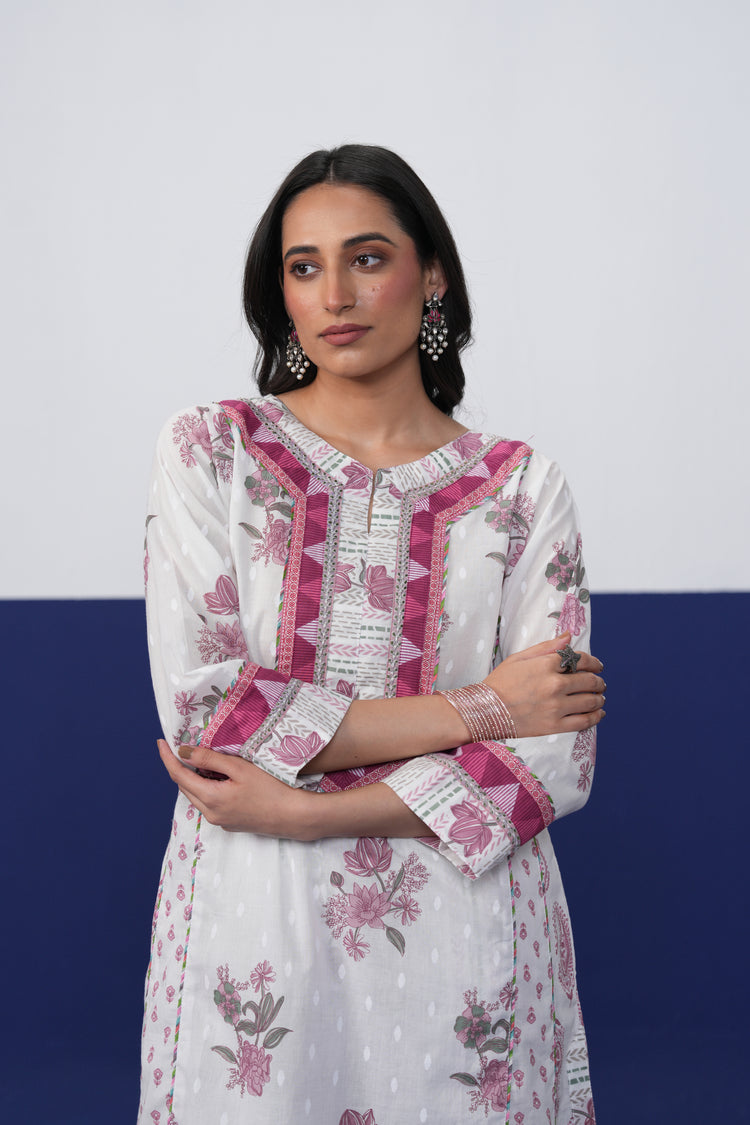 Adya Cotton Printed Kurta White Pink
