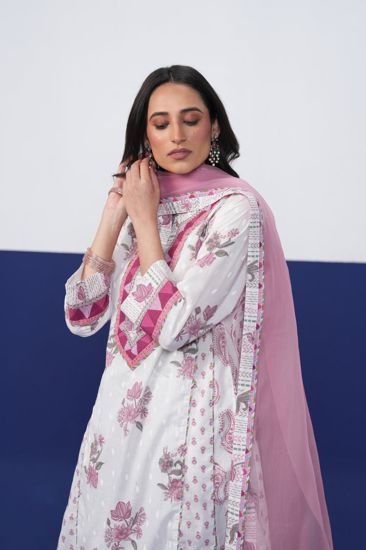 Adya Cotton Printed Kurta White Pink