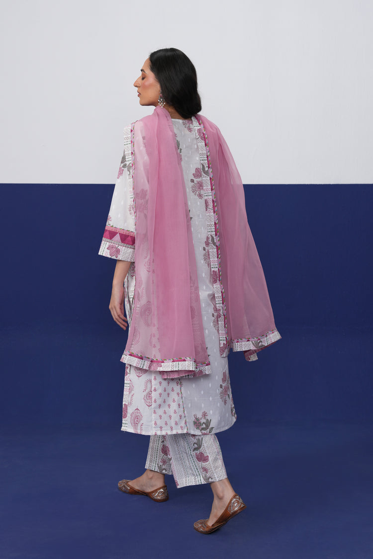 Adya Cotton Printed Kurta White Pink