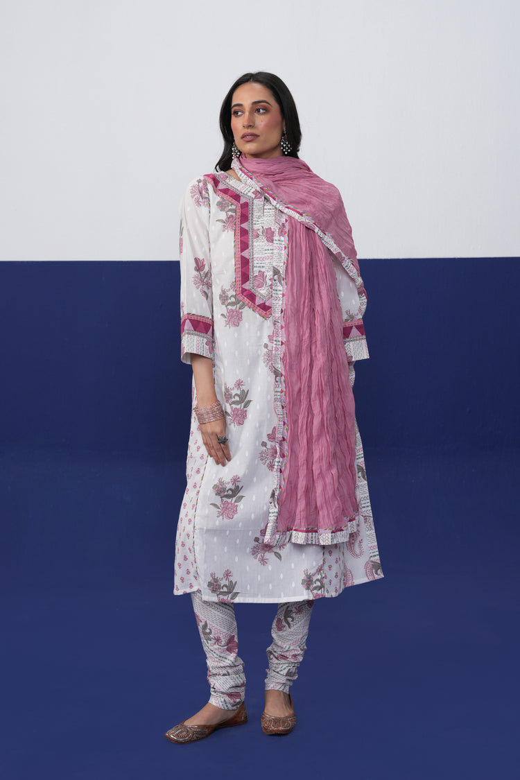 Adya Cotton Printed Kurta White Pink