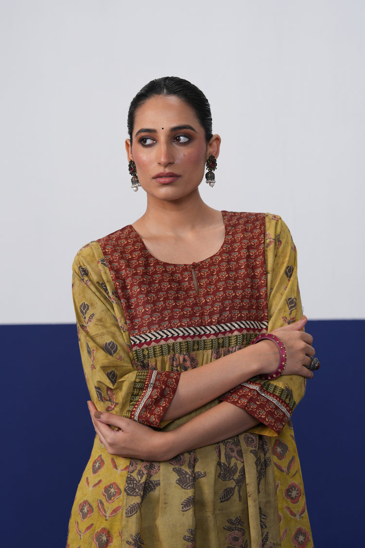 Banjara Cotton Hand Block Printed Kurta Ochre Yellow