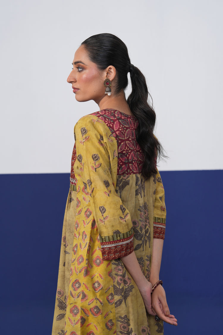 Banjara Cotton Hand Block Printed Kurta Ochre Yellow