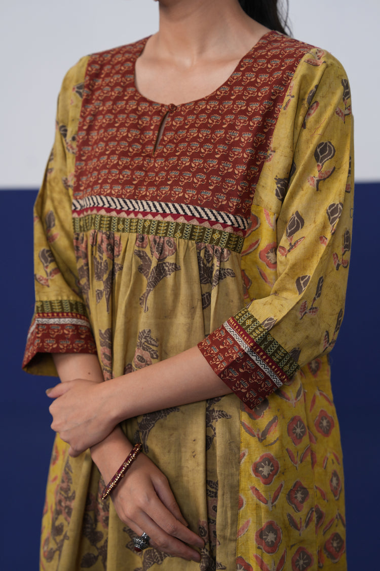 Banjara Cotton Hand Block Printed Kurta Ochre Yellow