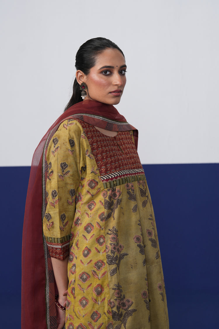 Banjara Cotton Hand Block Printed Kurta Ochre Yellow