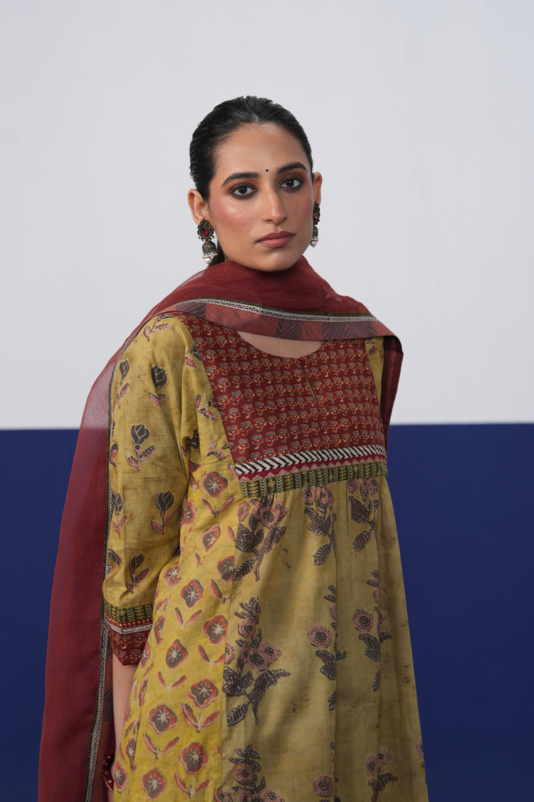 Banjara Cotton Hand Block Printed Kurta Ochre Yellow