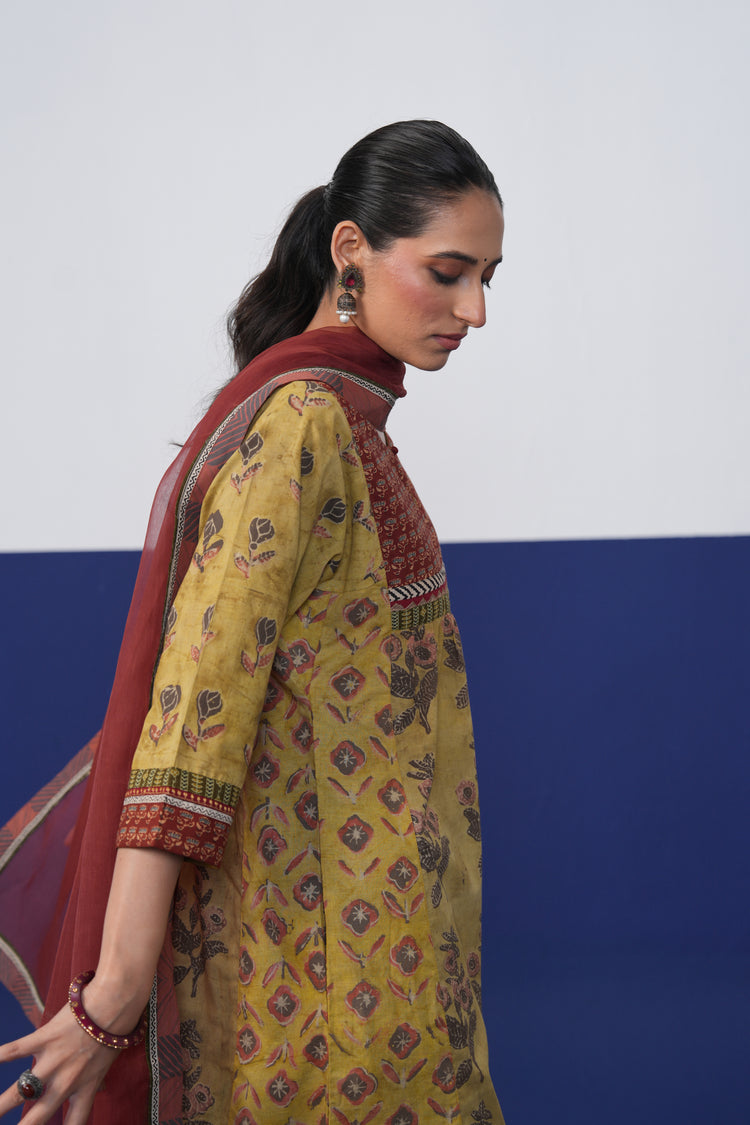 Banjara Cotton Hand Block Printed Kurta Ochre Yellow