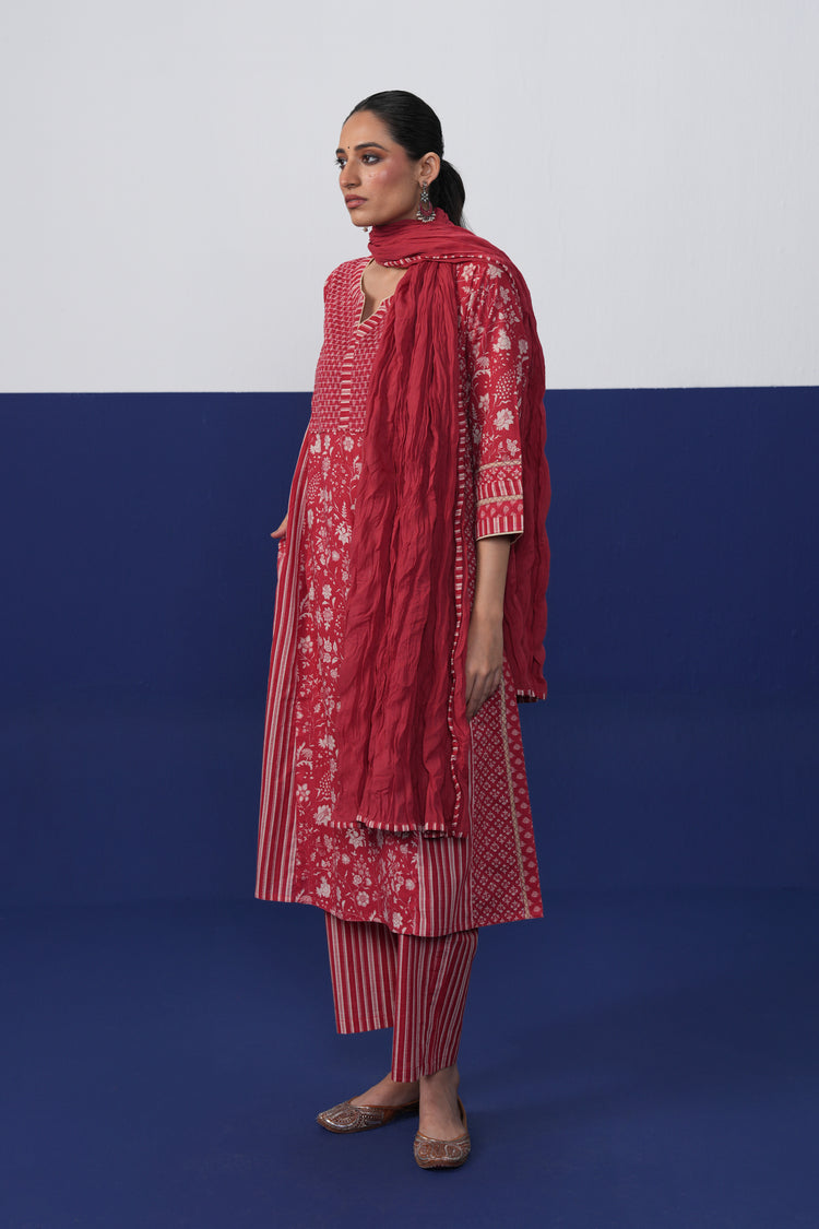 Tulsi Cotton Dupatta Red