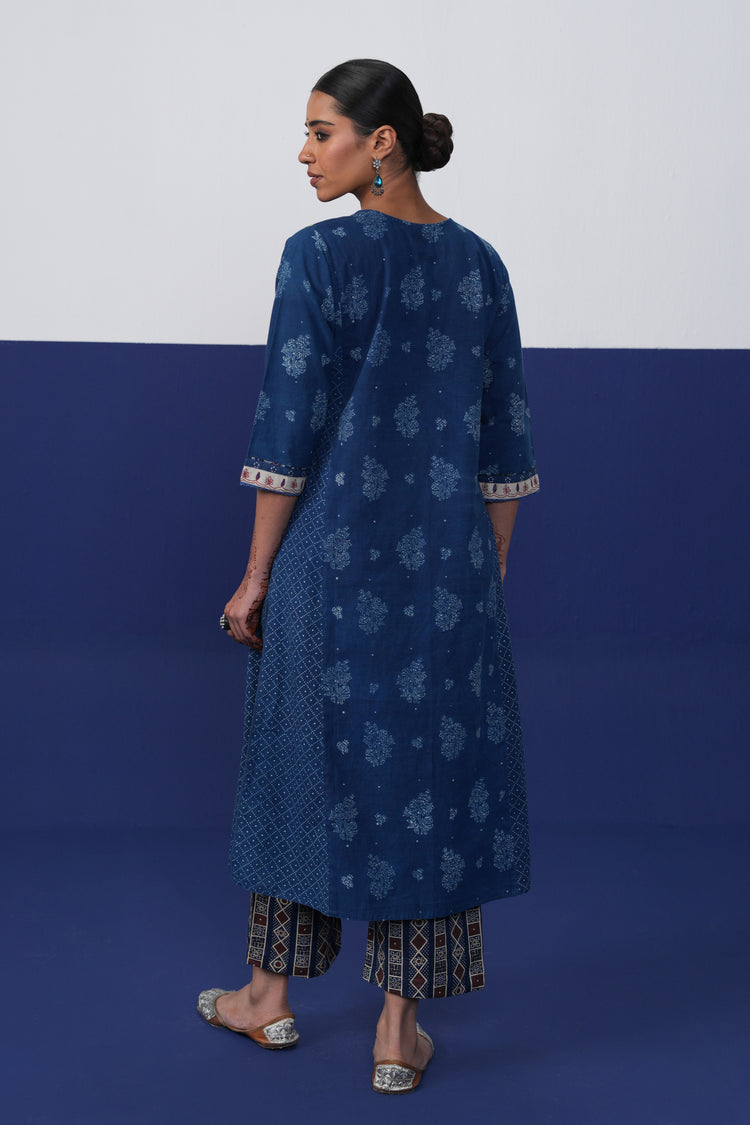 Dienne Cotton Printed Kurta Indigo