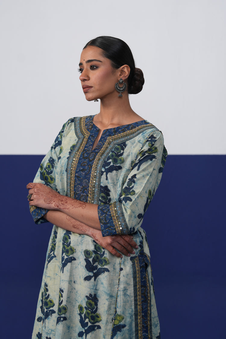 Rozana Cotton Vanaspati Printed Kurta Blue