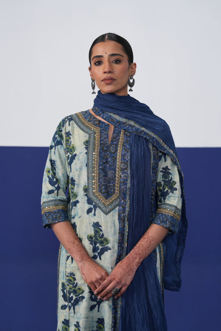 Rozana Cotton Vanaspati Printed Kurta Blue