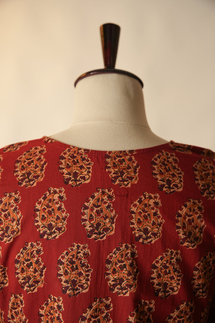 Dienne Embroidered Printed Cotton Kurta Red