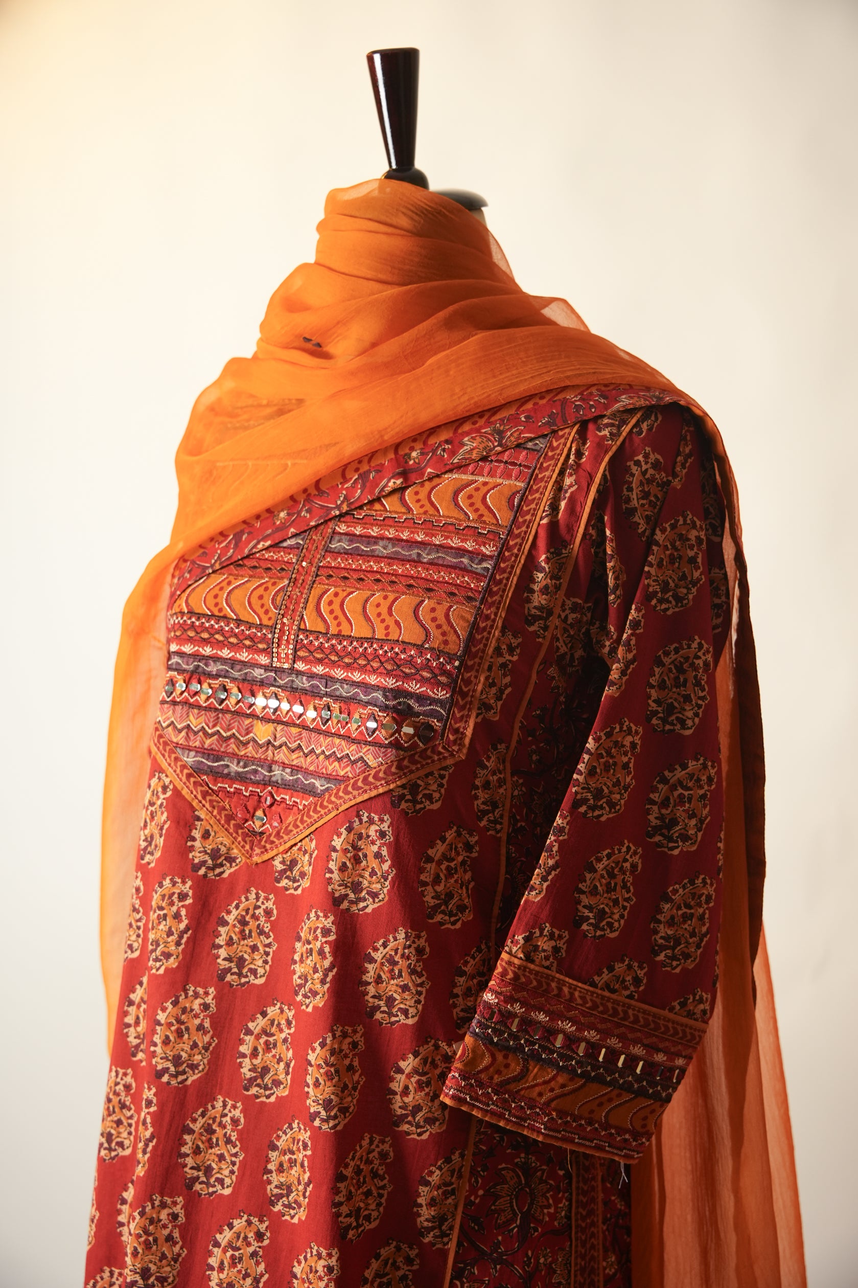 Dienne Embroidered Printed Cotton Kurta Red