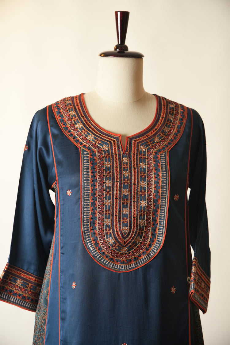 Tulsi Embroidered Modal Silk Kurta Blue