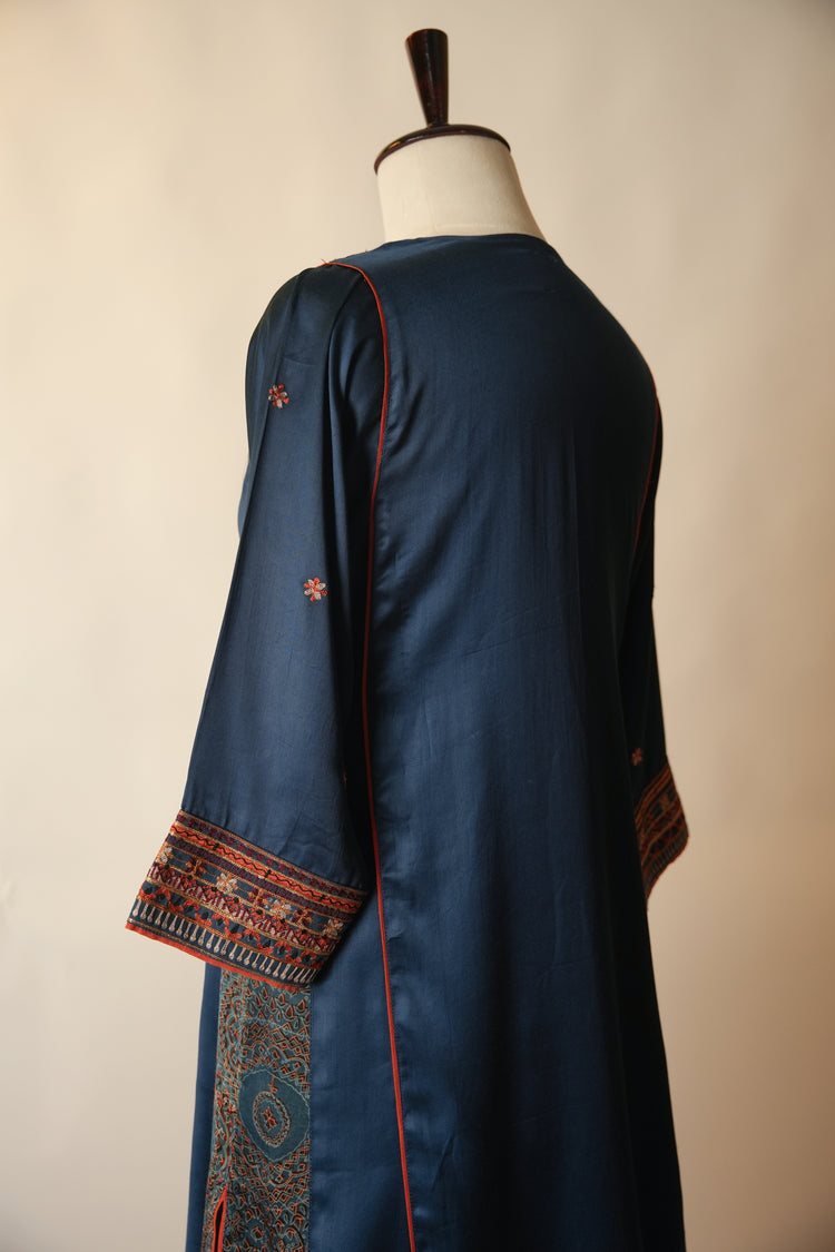 Tulsi Embroidered Modal Silk Kurta Blue