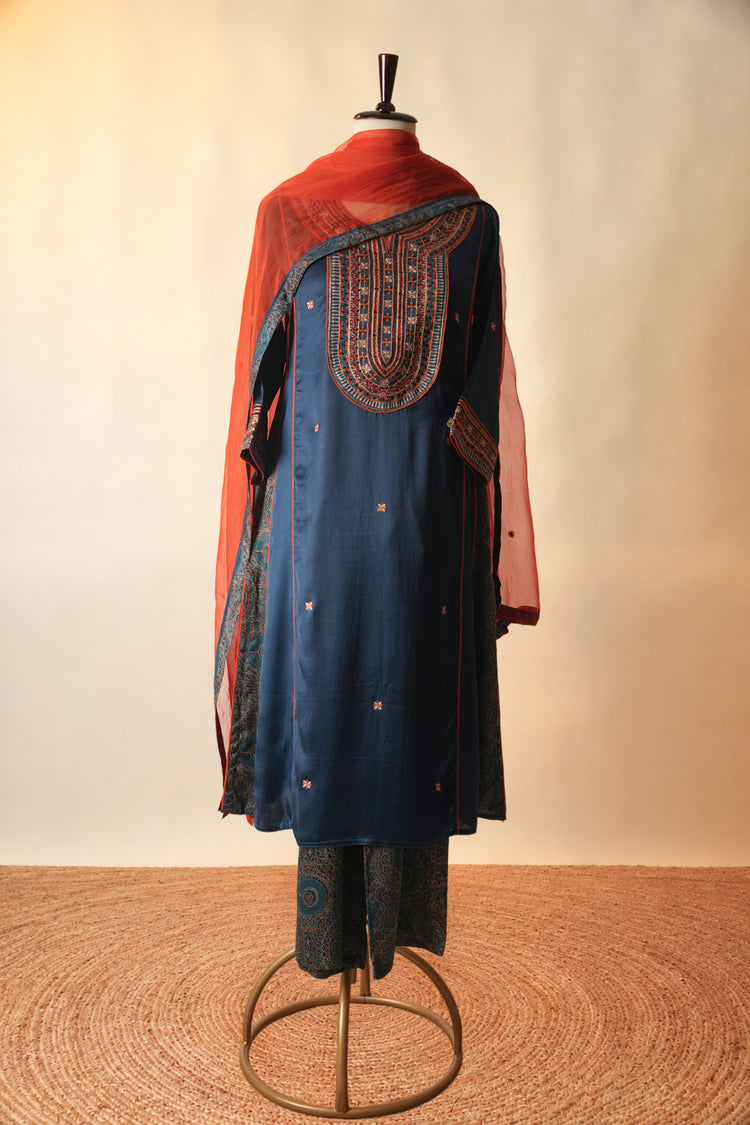 Tulsi Embroidered Modal Silk Kurta Blue