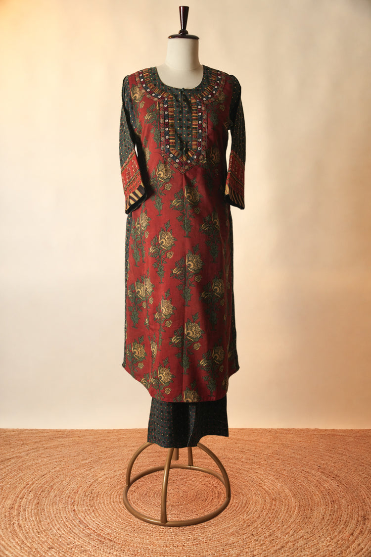 Rozana Ajrakh Cotton Printed Pant Green