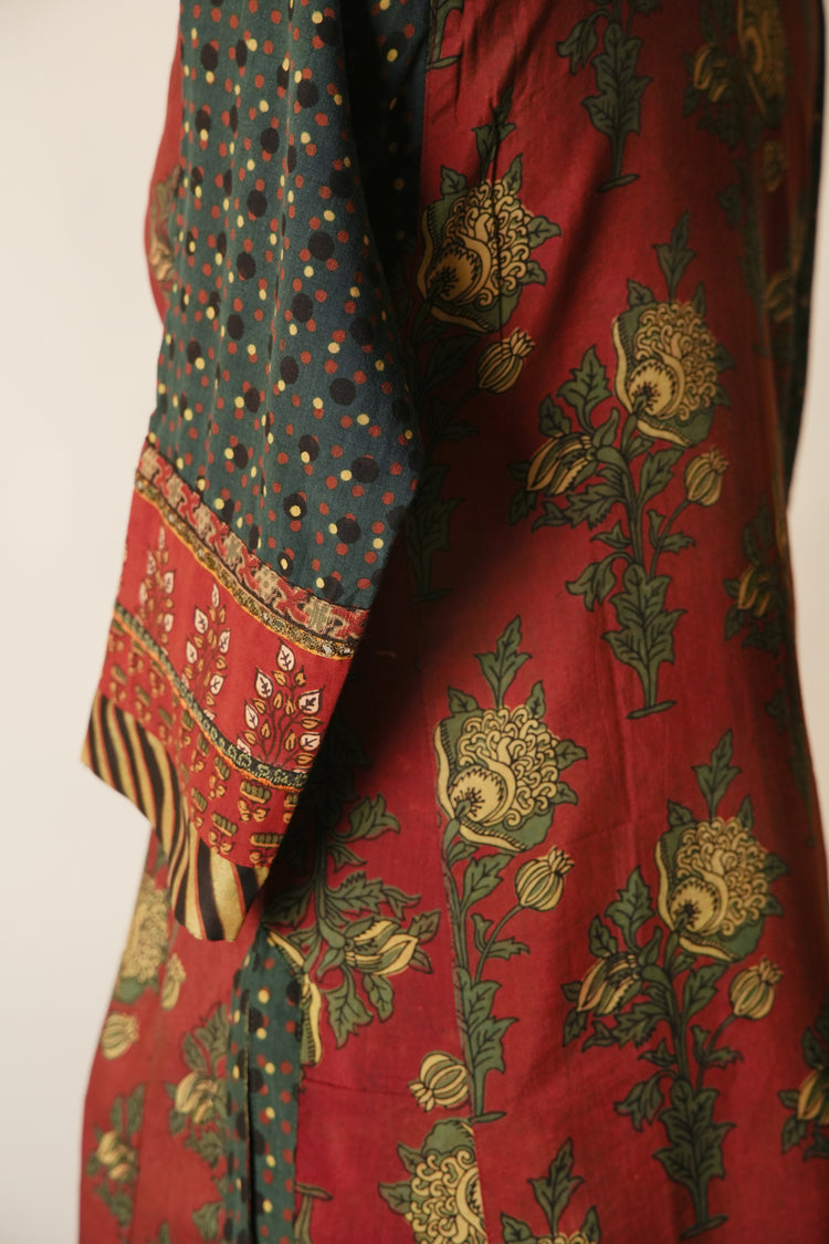 Rozana Hand Block Printed Assam Silk Kurta Rust