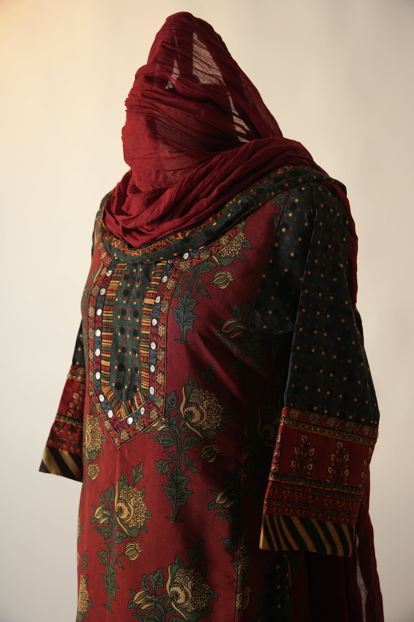 Rozana Hand Block Printed Assam Silk Kurta Rust