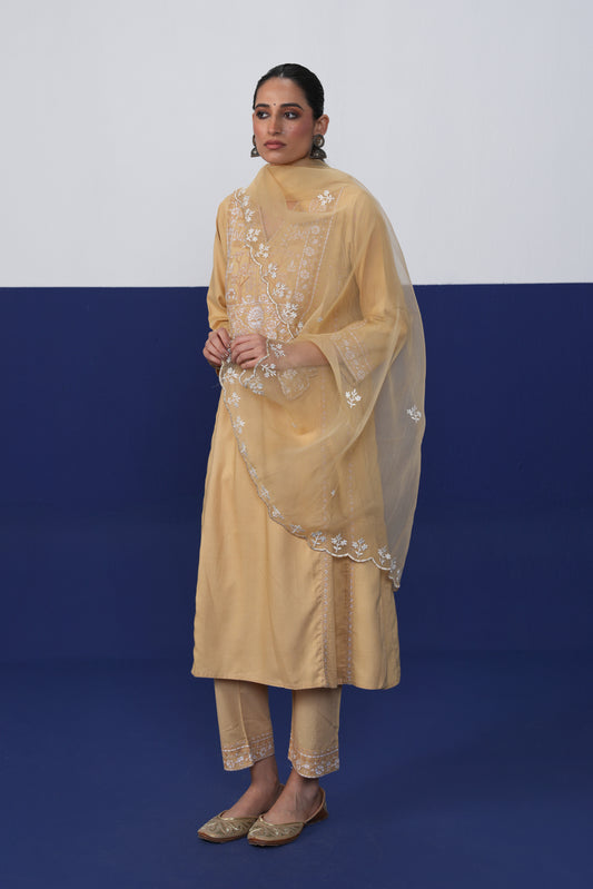Tulsi Cotton Silk Kurta Beige