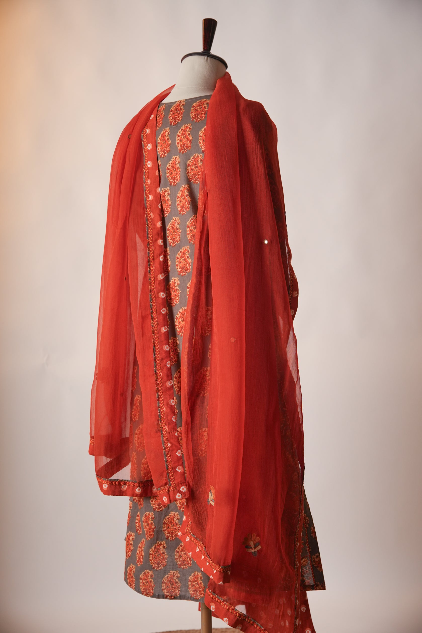 Medh Embroidered Treated Chiffon Dupatta Rust