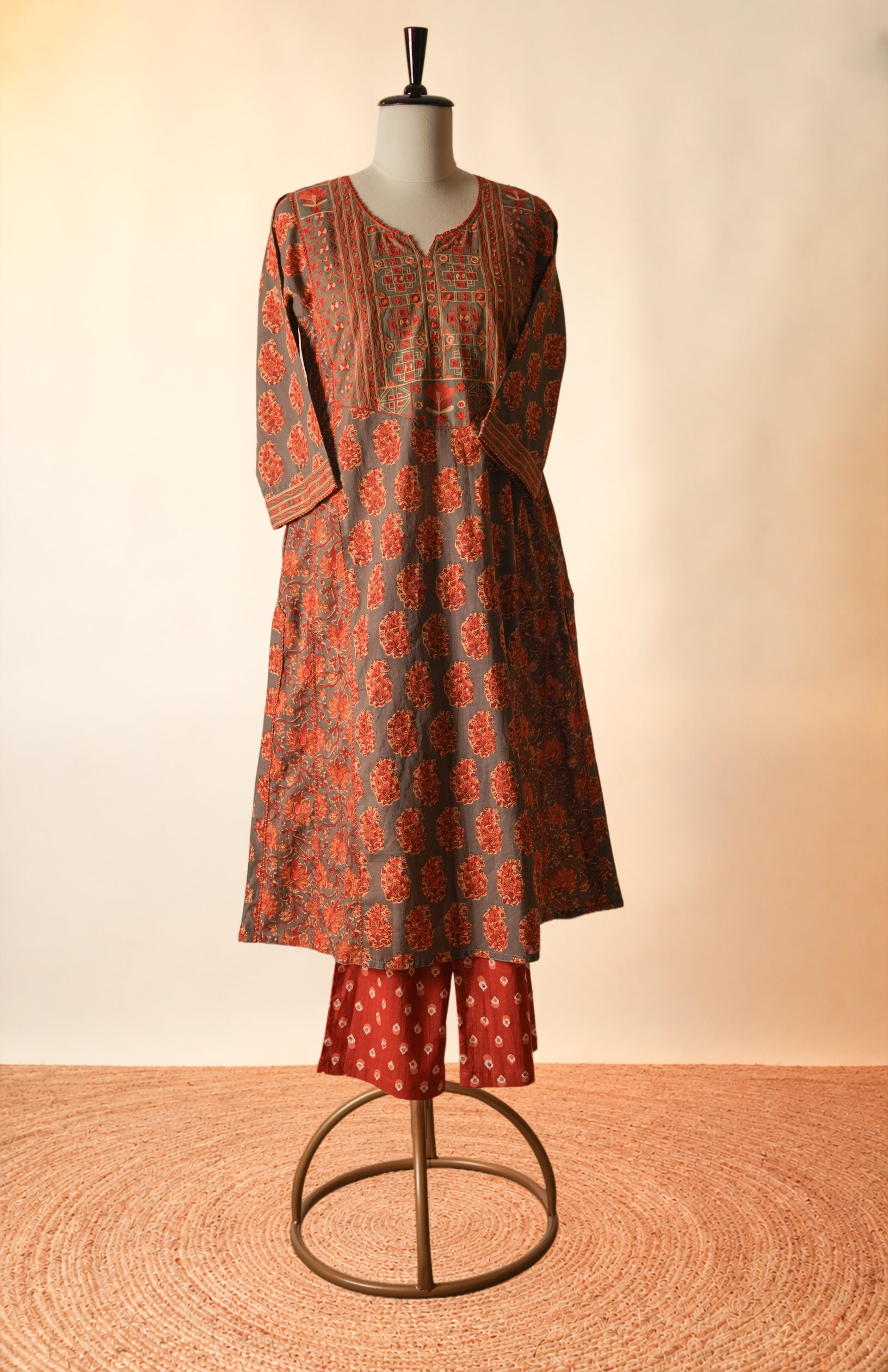 Rozana Printed Cotton Pant  Rust Bandhej Print
