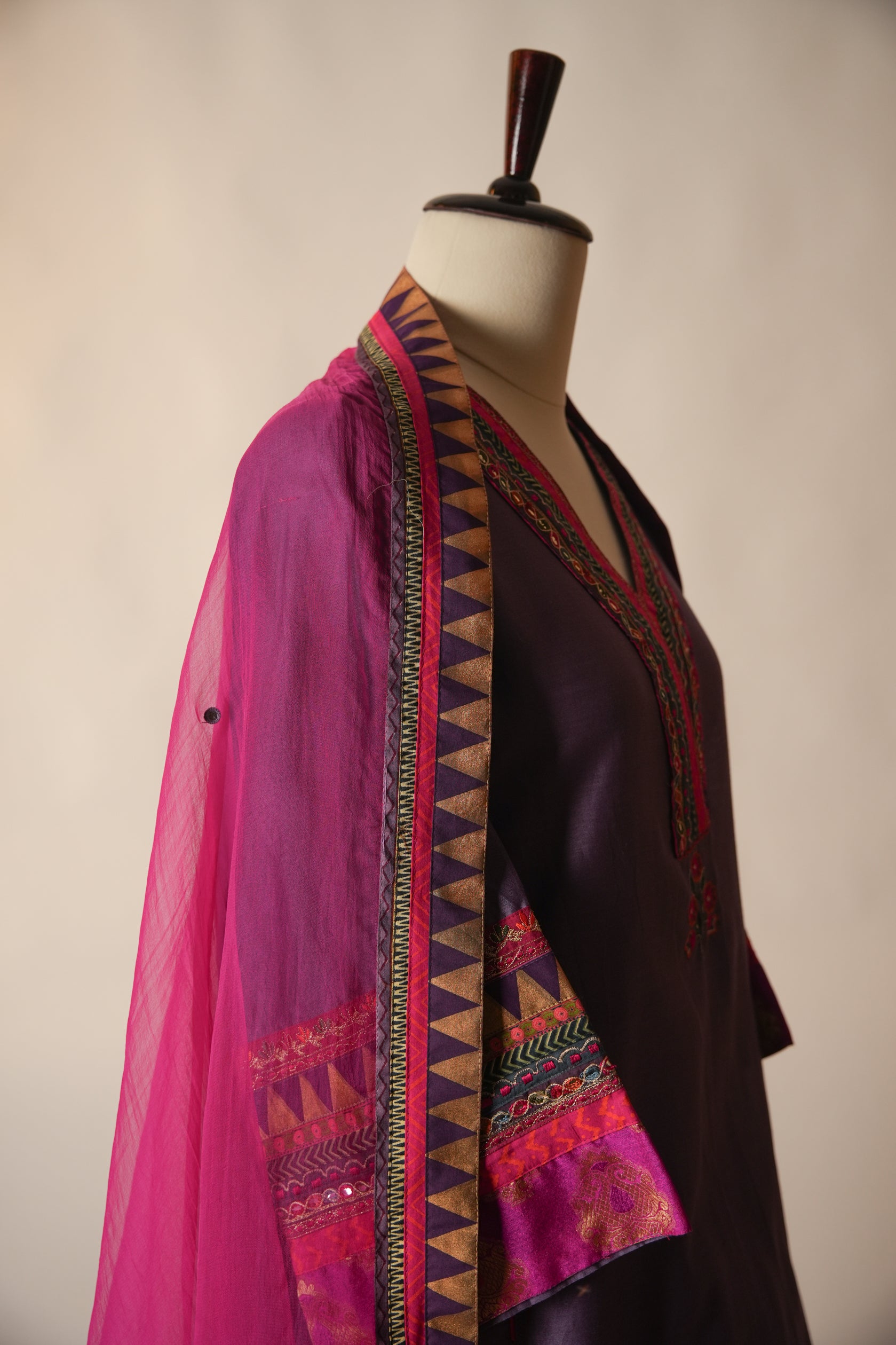 Tara Embroidered Chanderi Kaftan Kurta Purple
