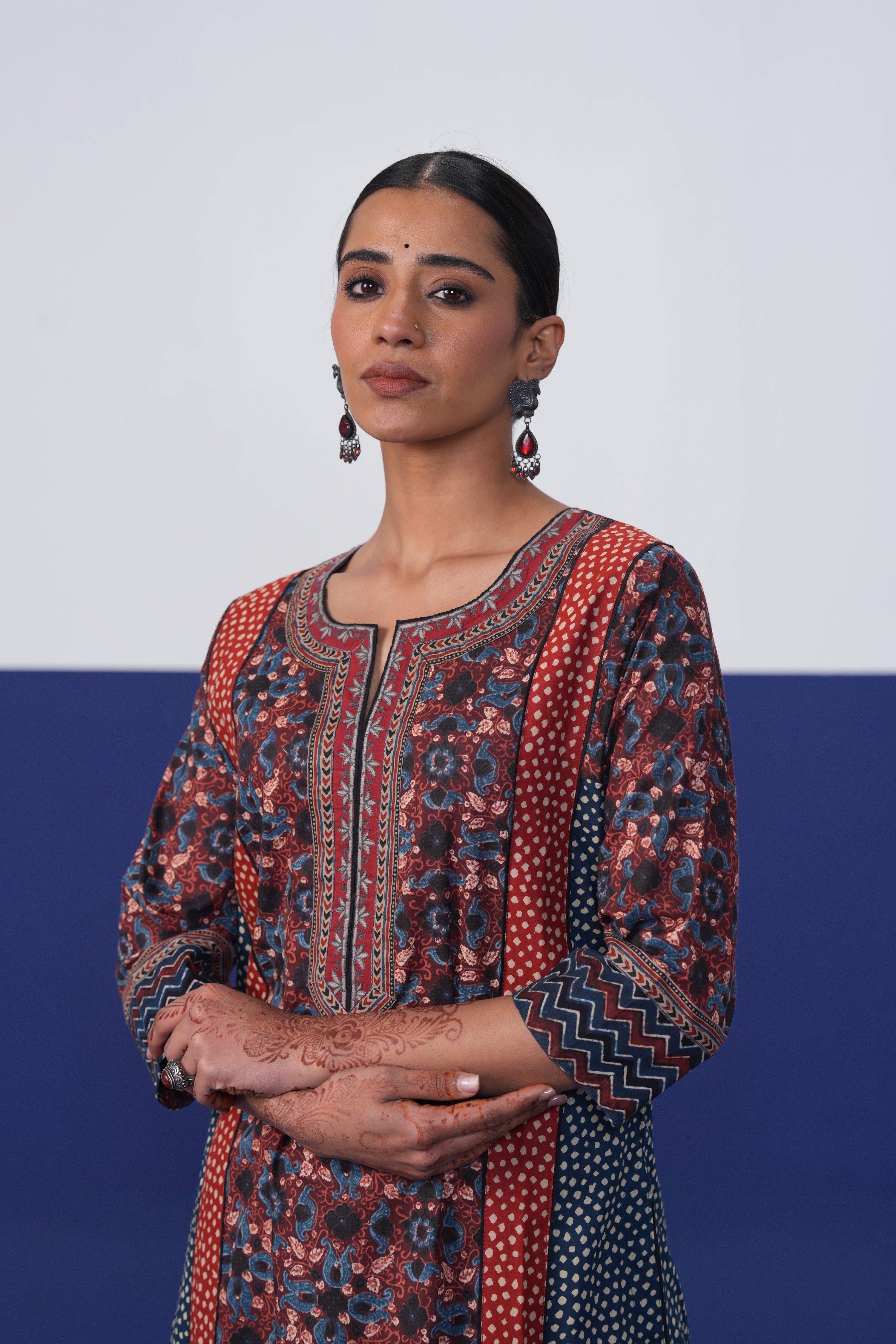 Rozana Cotton Printed Kurta Maroon Blue