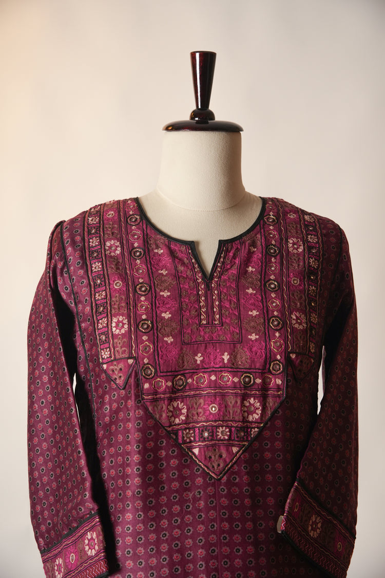 Dienne Embroidered Printed Chanderi Kurta Mauve