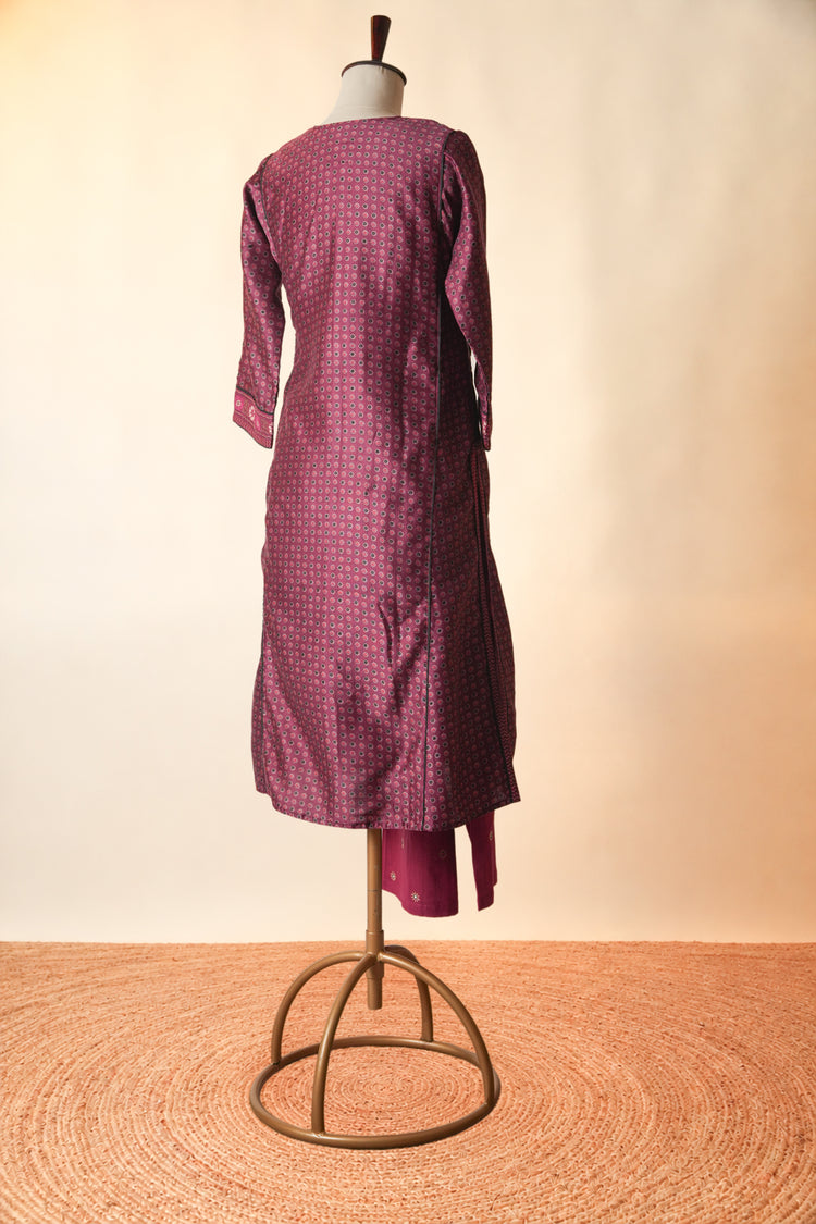 Dienne Embroidered Printed Chanderi Kurta Mauve