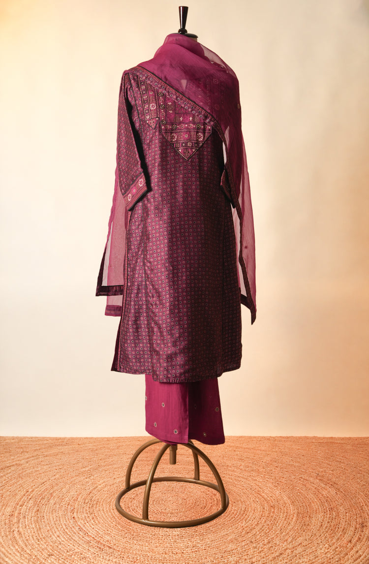 Rozana Embroidered Straight Pant Purple
