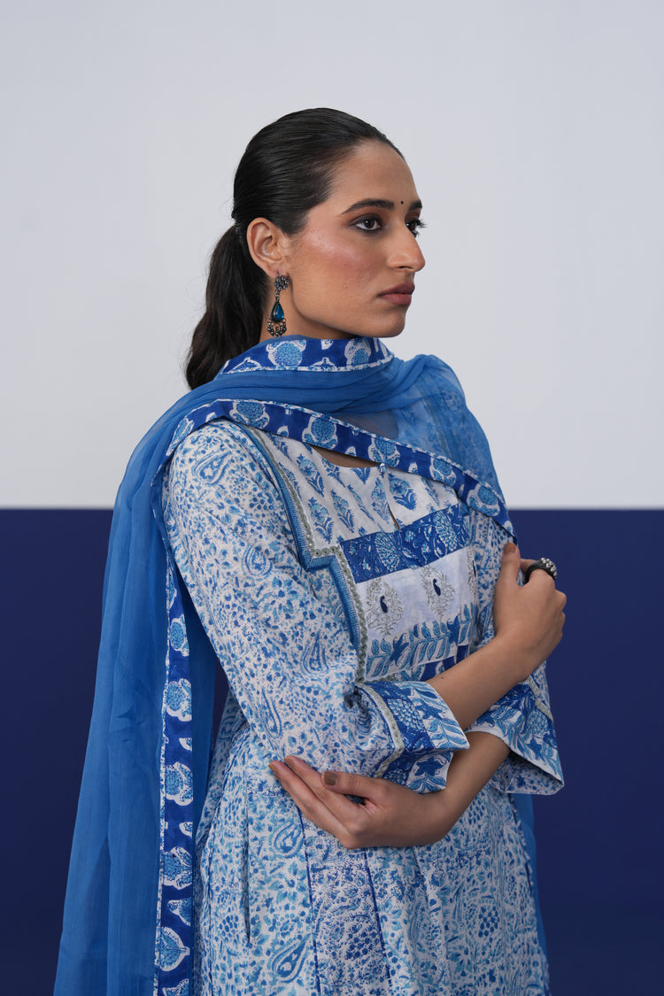 Adya Cotton Printed Kurta White Blue