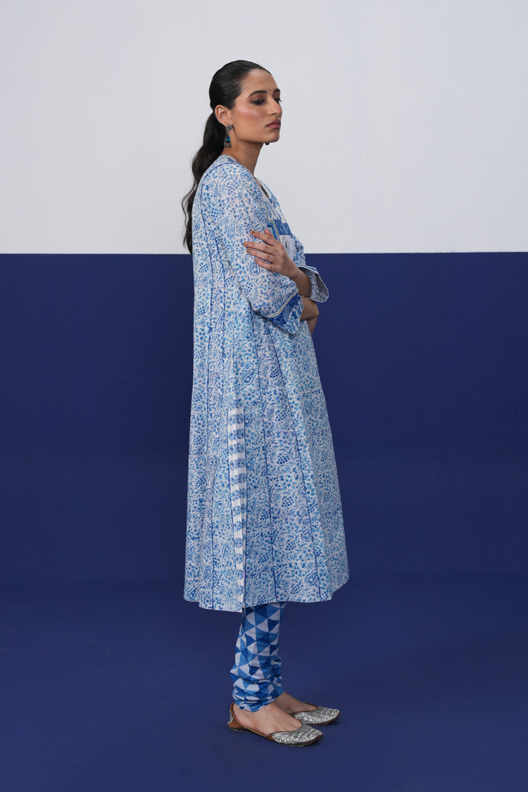 Adya Cotton Printed Kurta White Blue