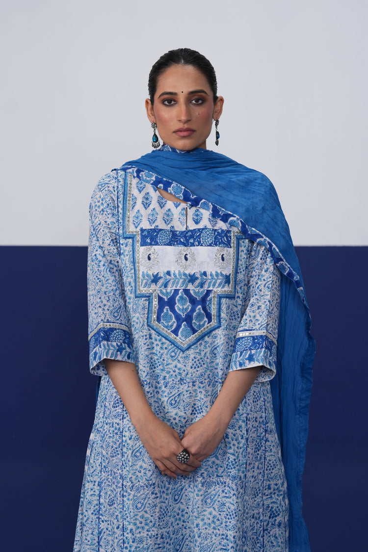 Adya Cotton Printed Kurta White Blue