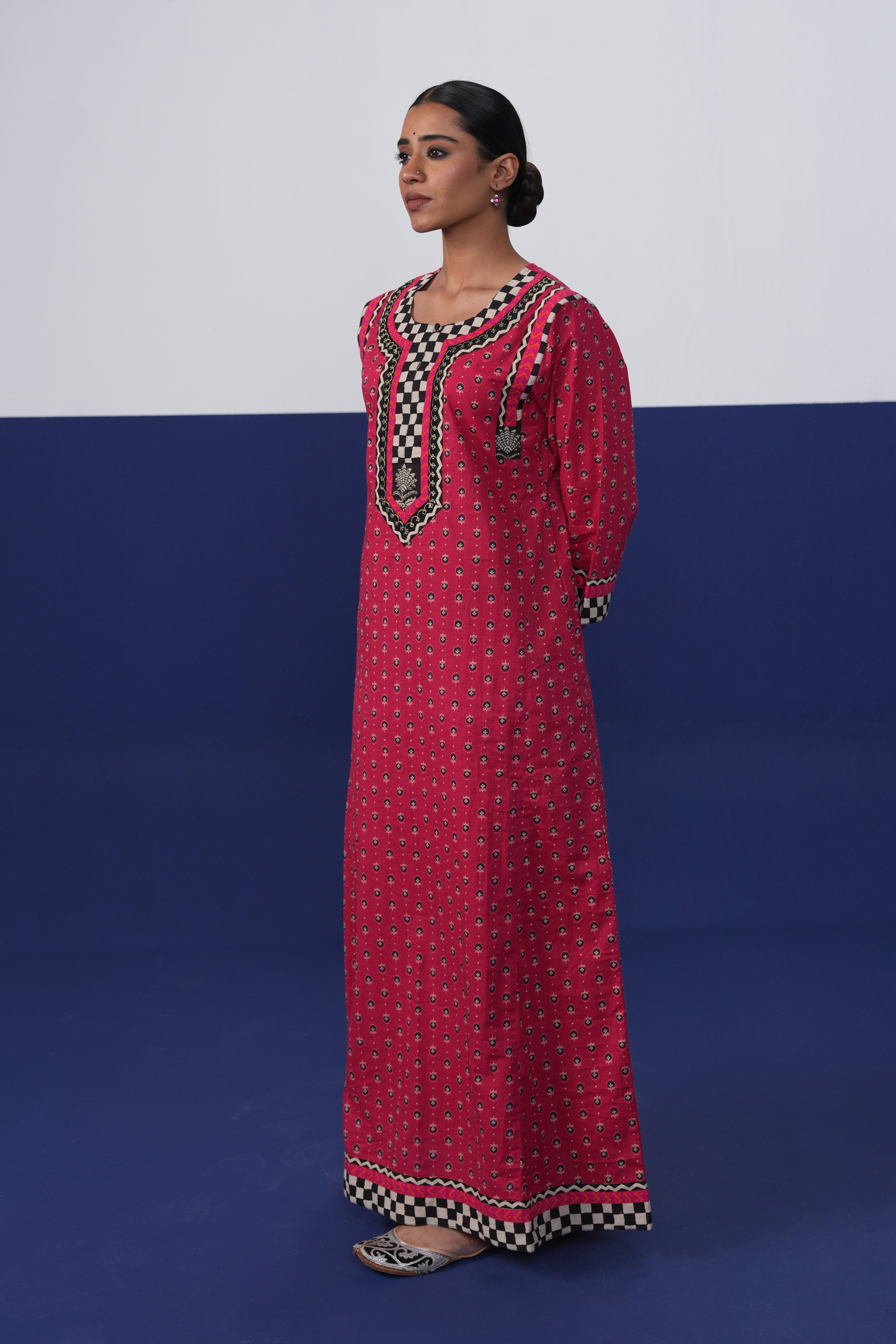 Rozana Cotton Printed Caftan Hot Pink