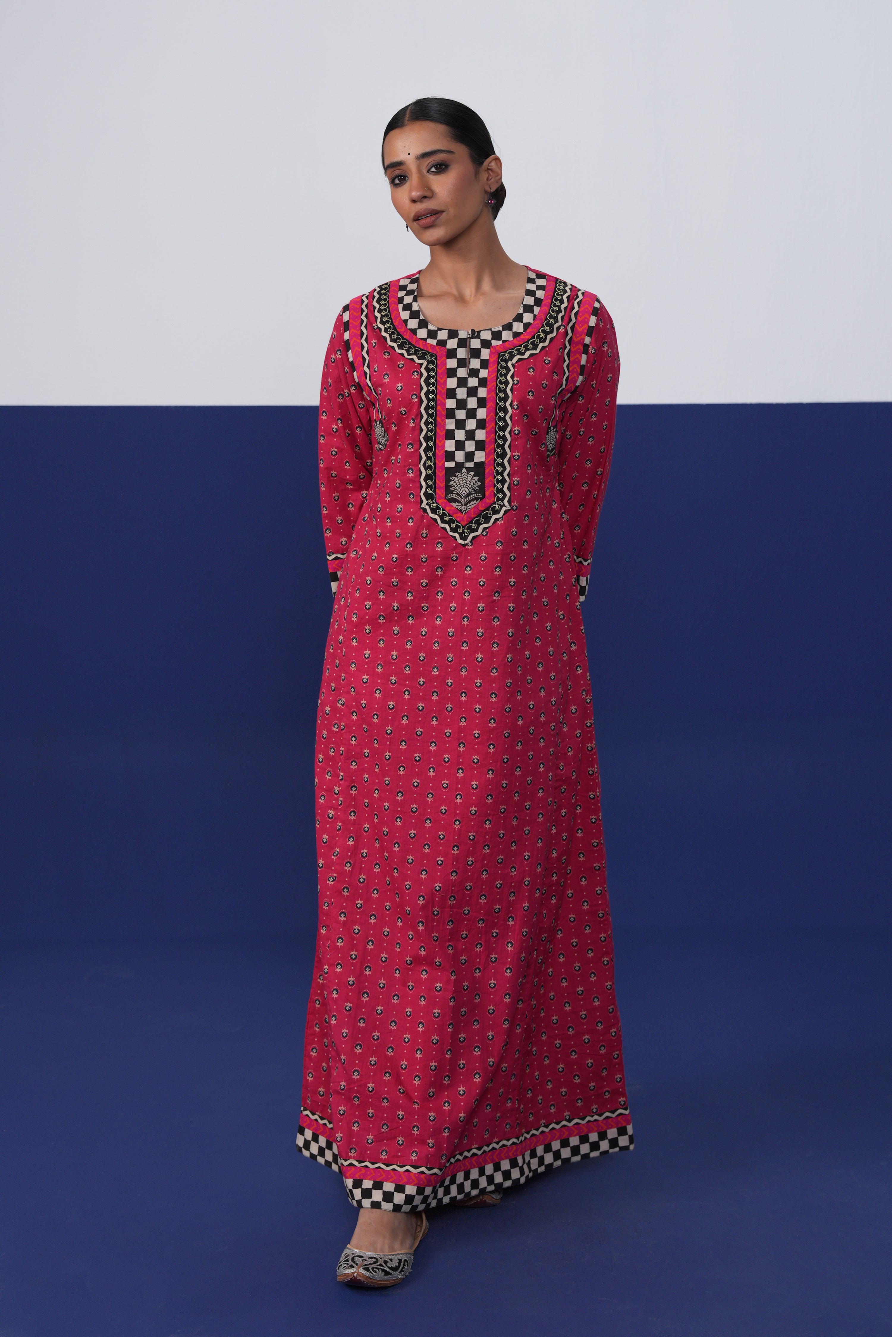 Rozana Cotton Printed Caftan Hot Pink