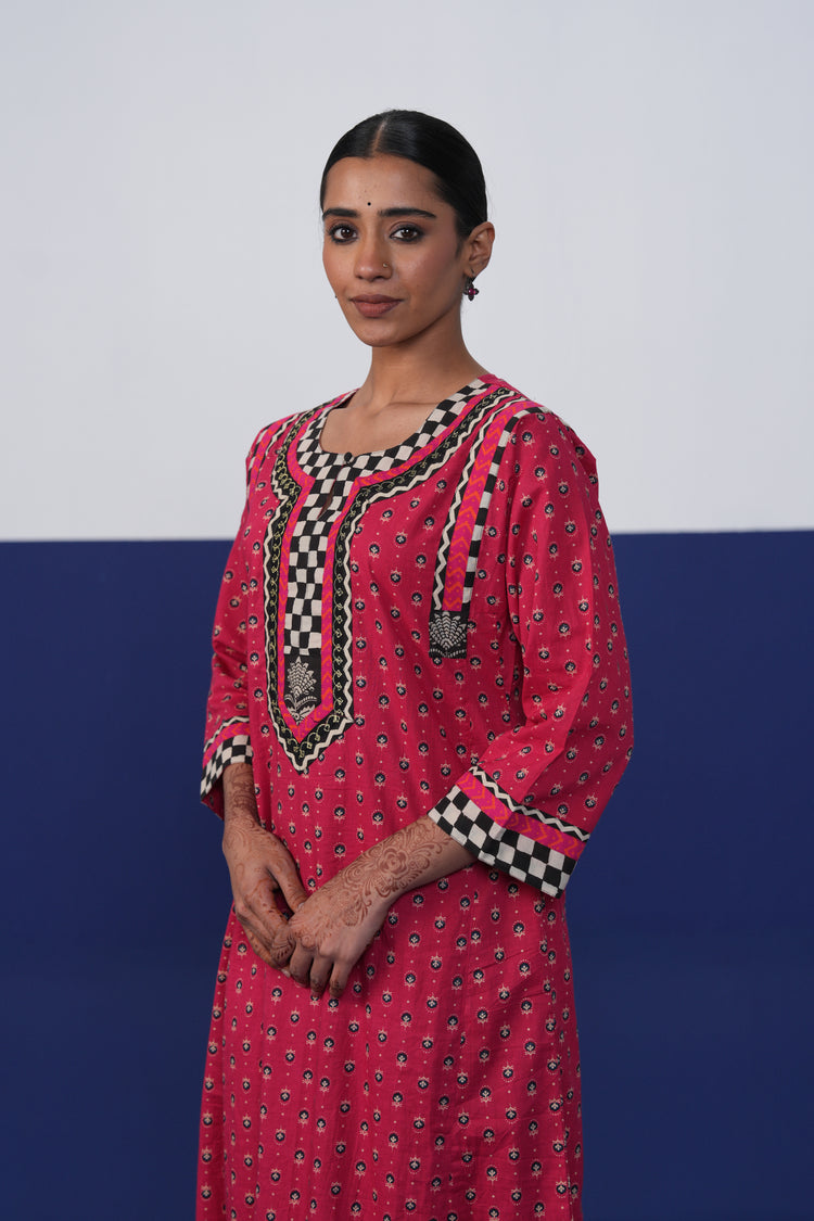Rozana Cotton Printed Caftan Hot Pink