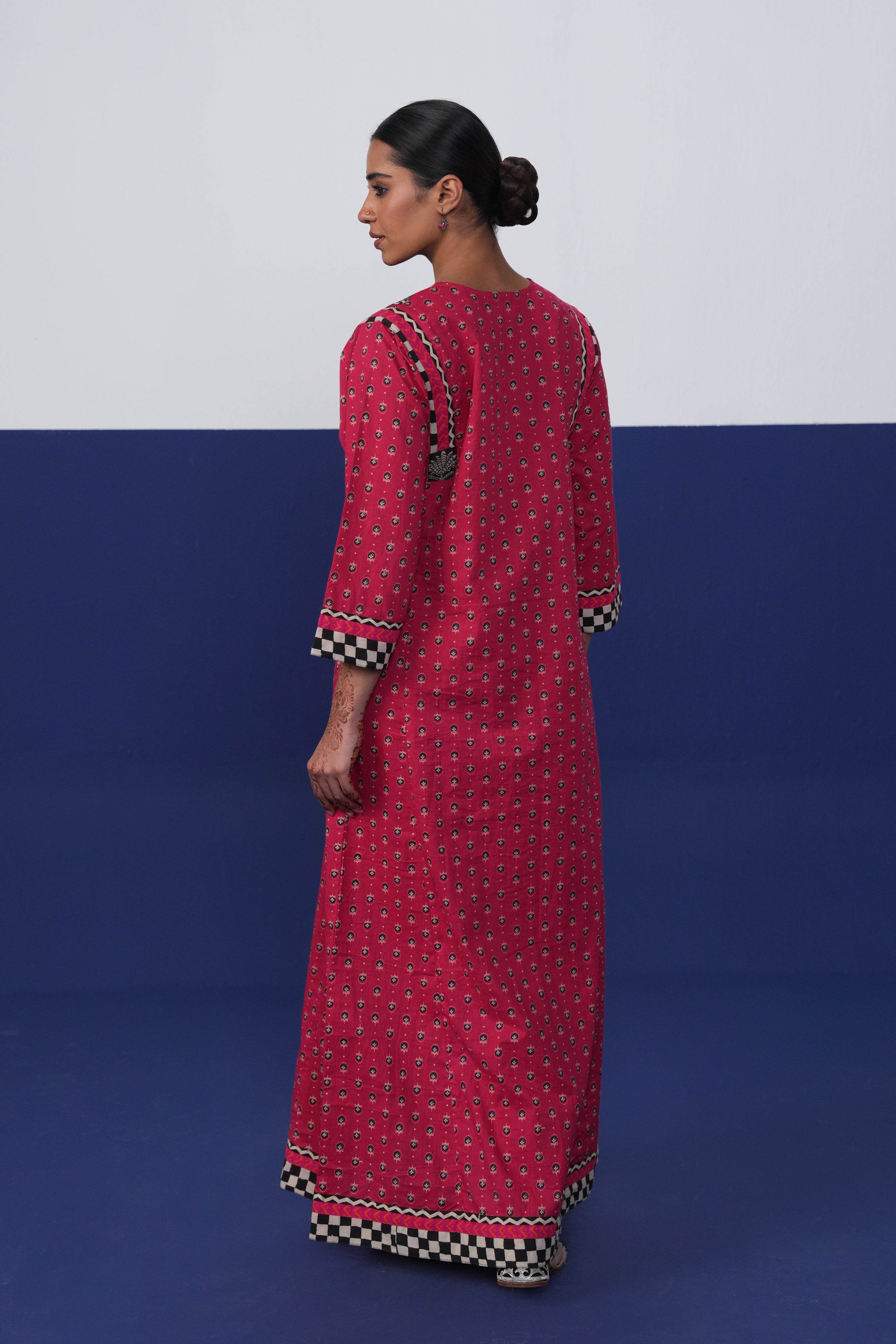 Rozana Cotton Printed Caftan Hot Pink
