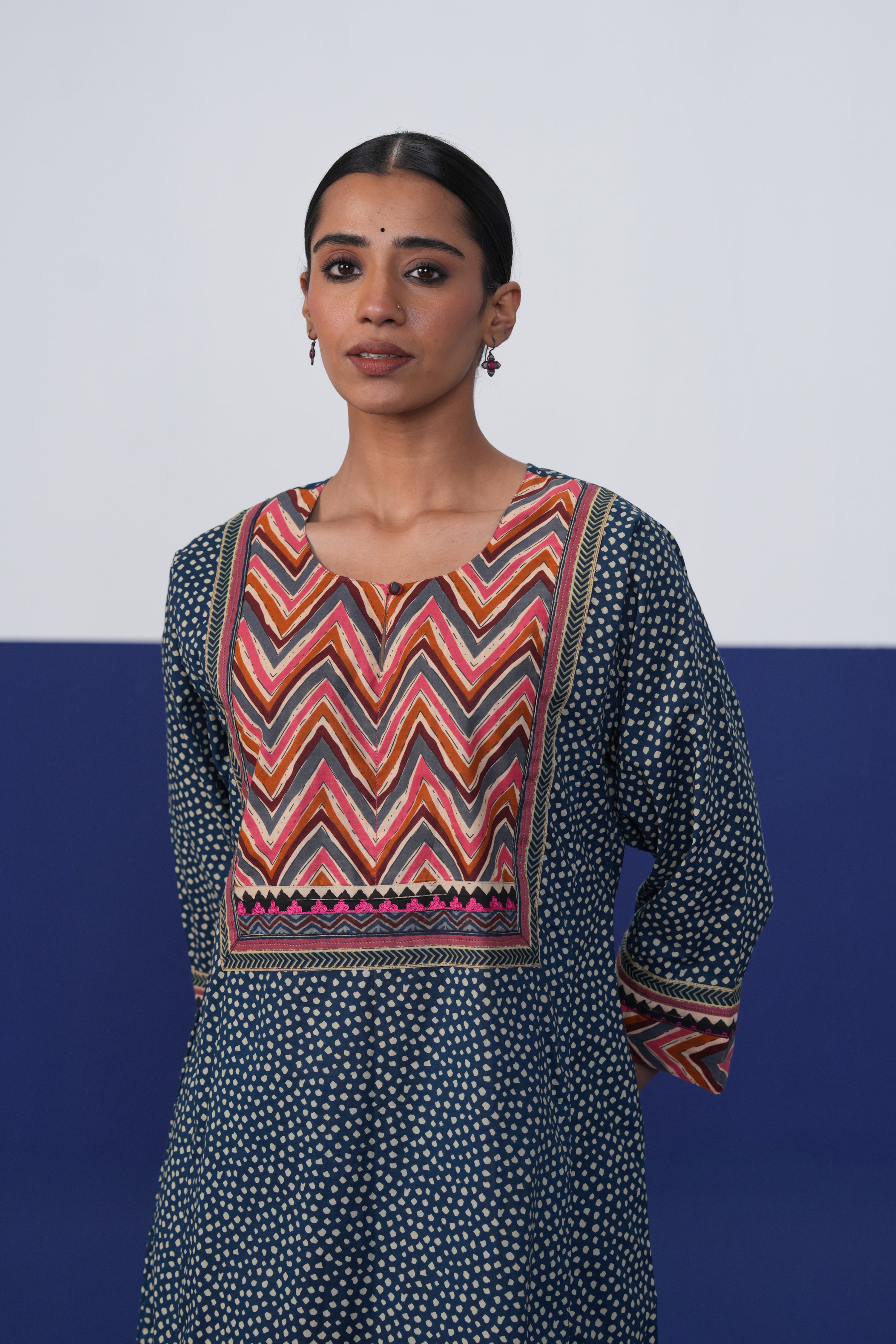 Rozana Cotton Printed Caftan Teal Blue