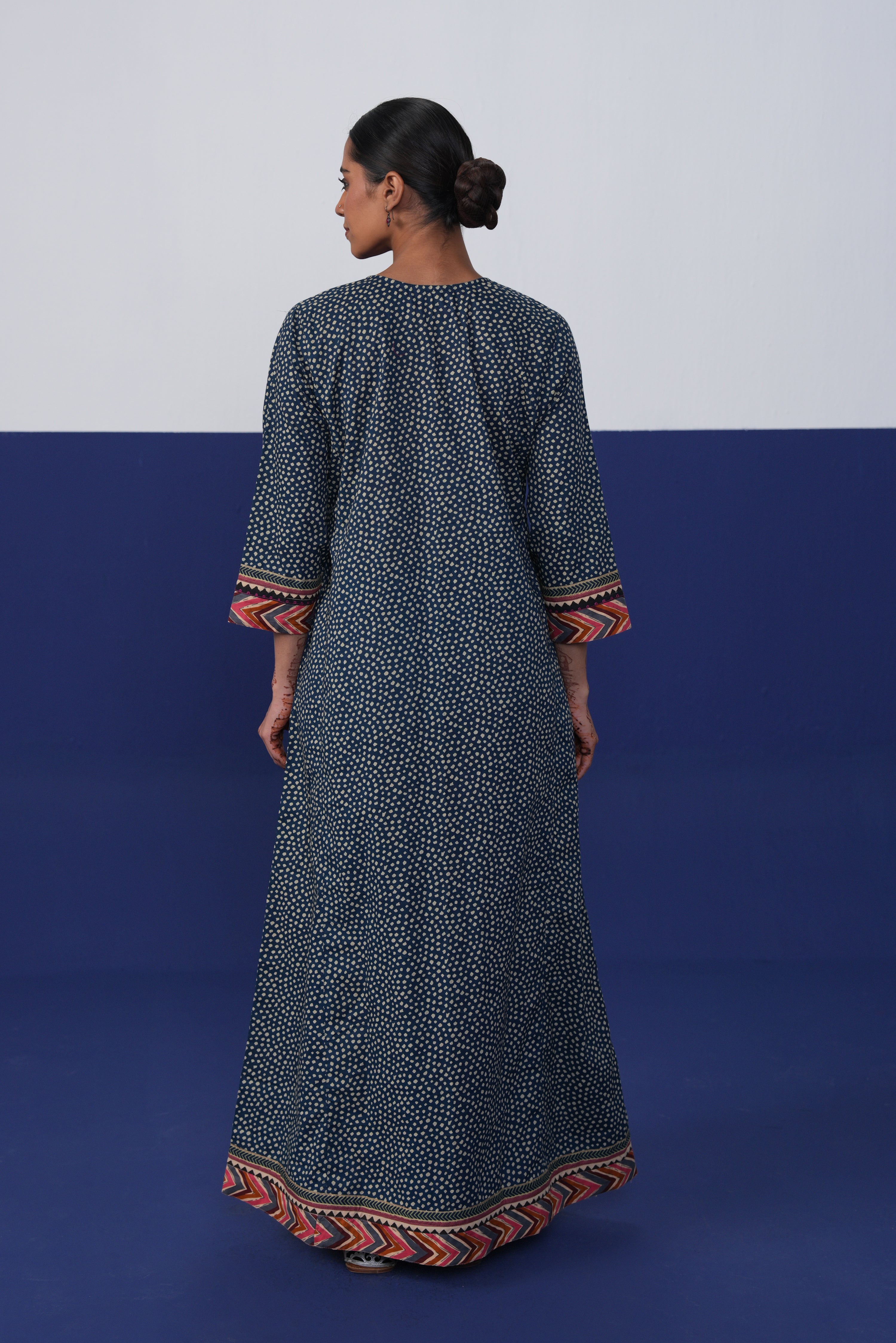 Rozana Cotton Printed Caftan Teal Blue