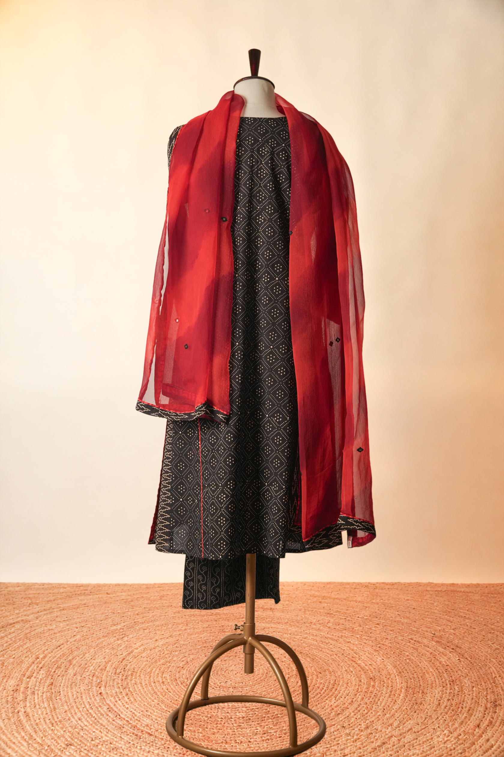 Tulsi Embroidered Ajrakh Cotton Kurta Black