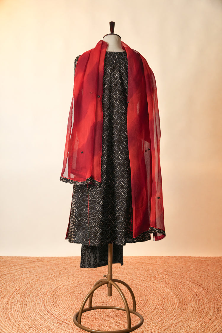 Tulsi Embroidered Ajrakh Cotton Kurta Black