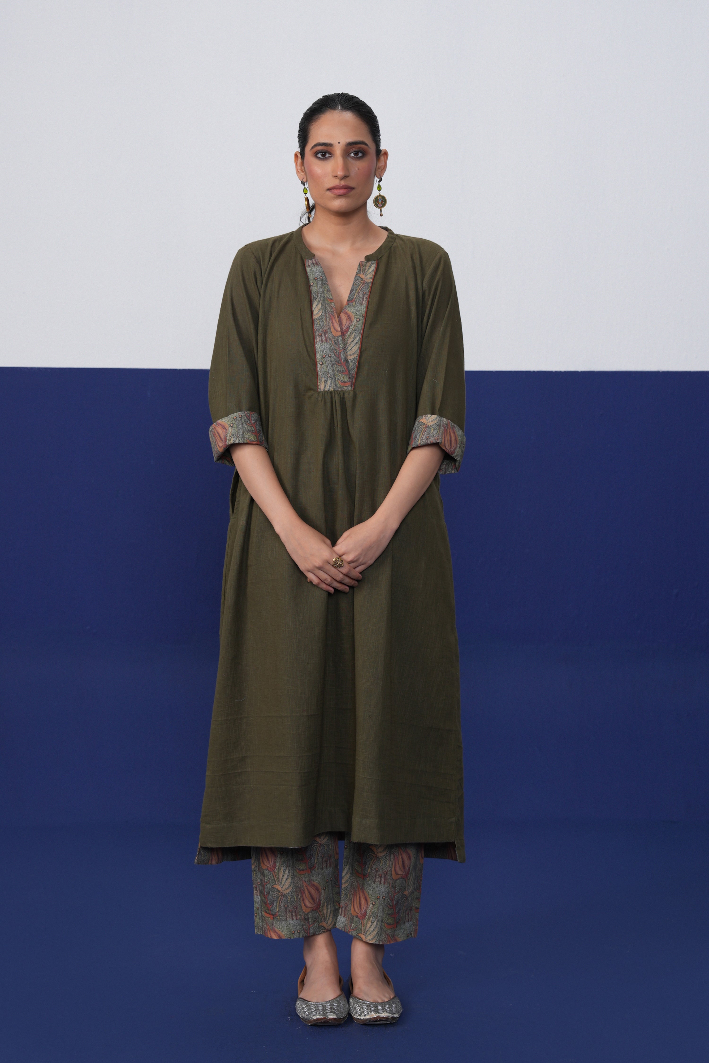 Adni Cotton Slub Kurta Olive Green