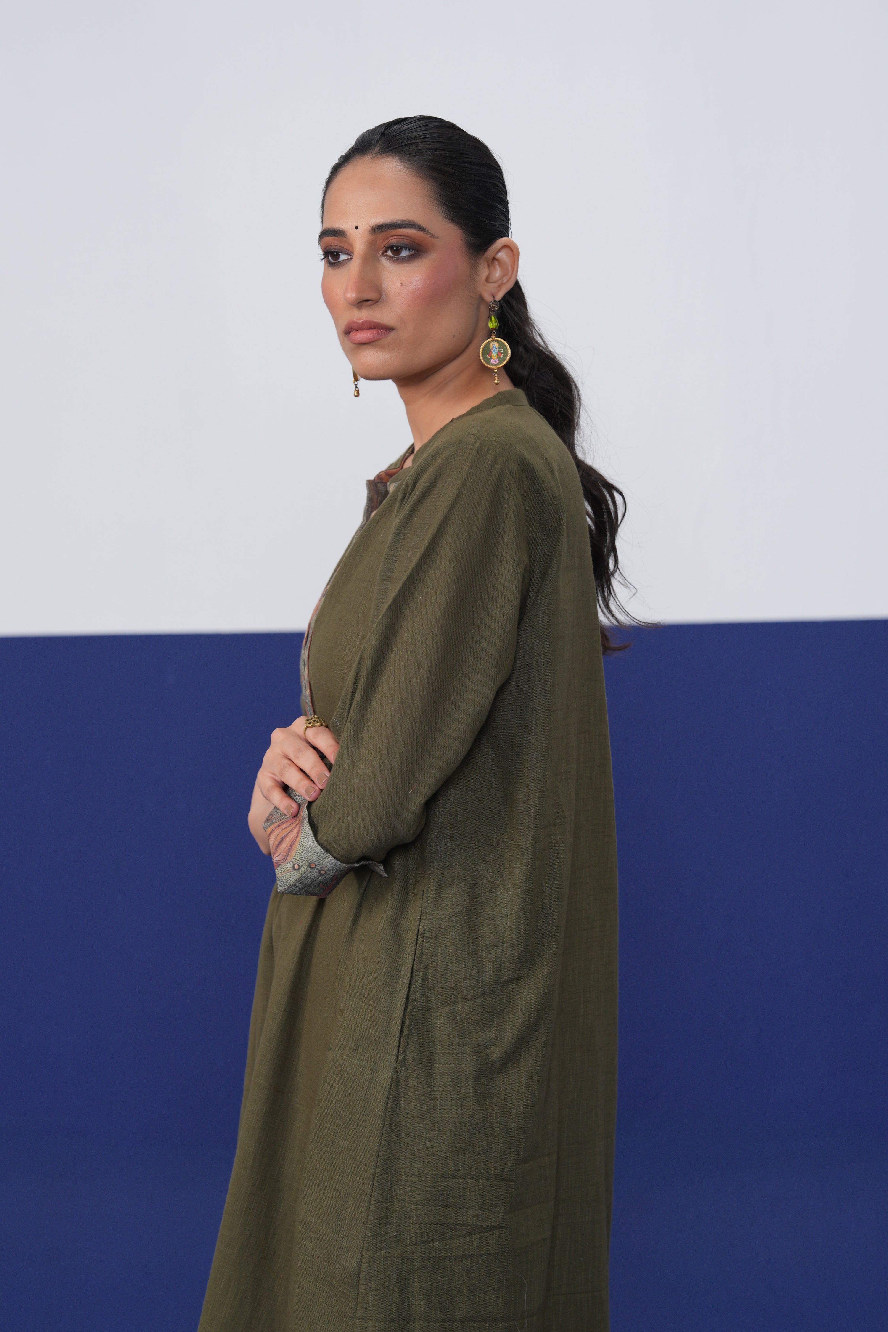 Adni Cotton Slub Kurta Olive Green