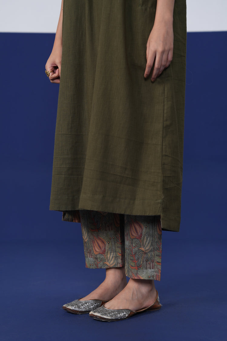 Adni Cotton Slub Kurta Olive Green