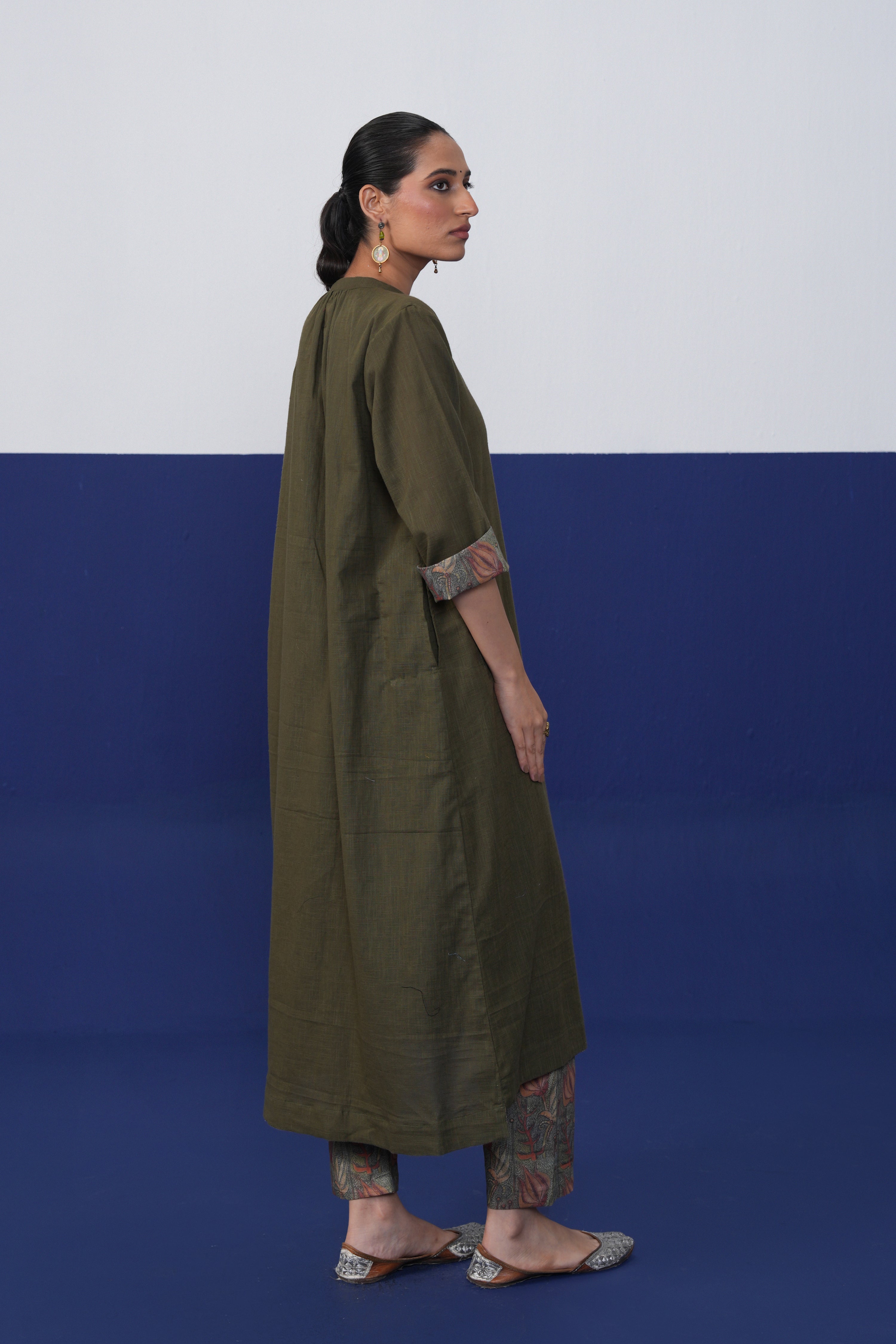 Adni Cotton Slub Kurta Olive Green