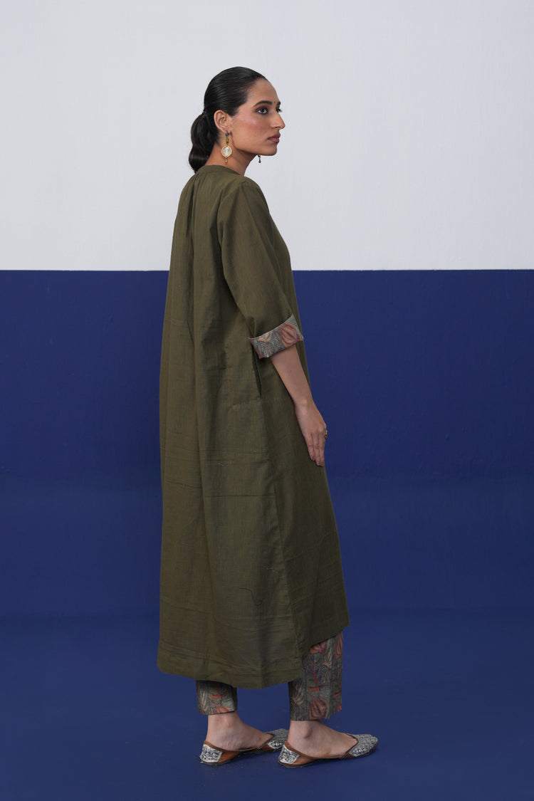 Adni Cotton Slub Kurta Olive Green