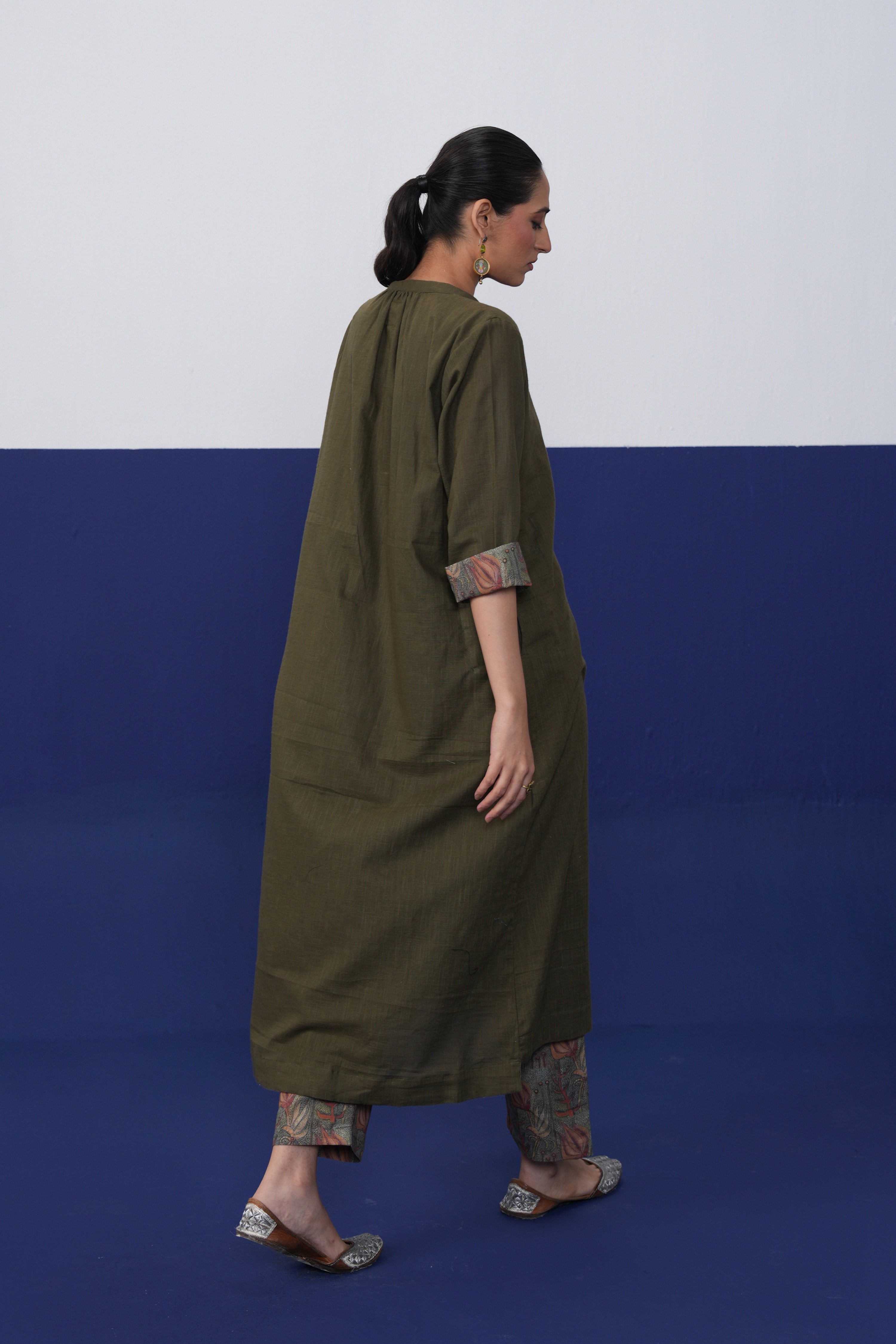 Adni Cotton Slub Kurta Olive Green