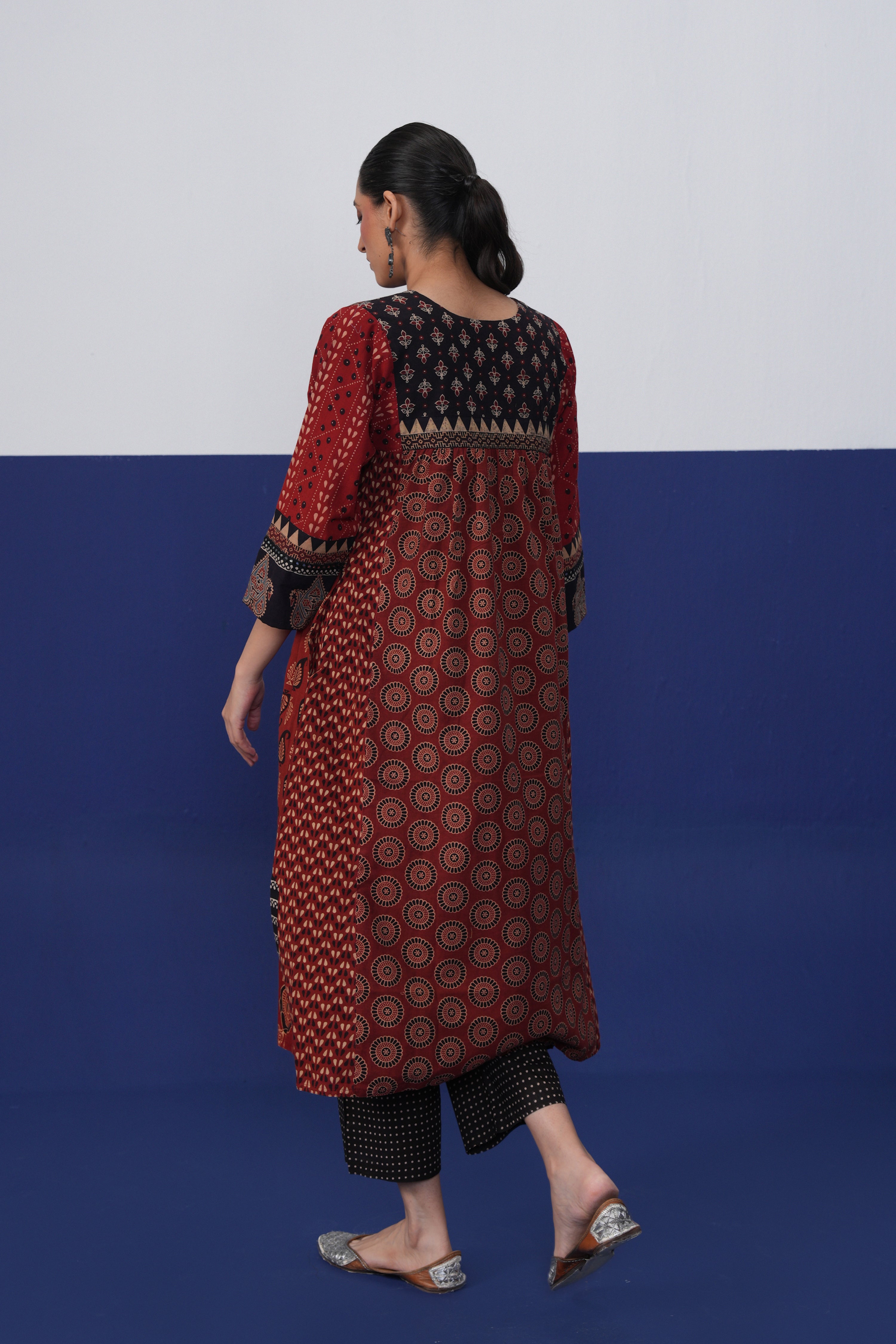 Banjara Cotton Ajrakh Printed Kurta Maroon
