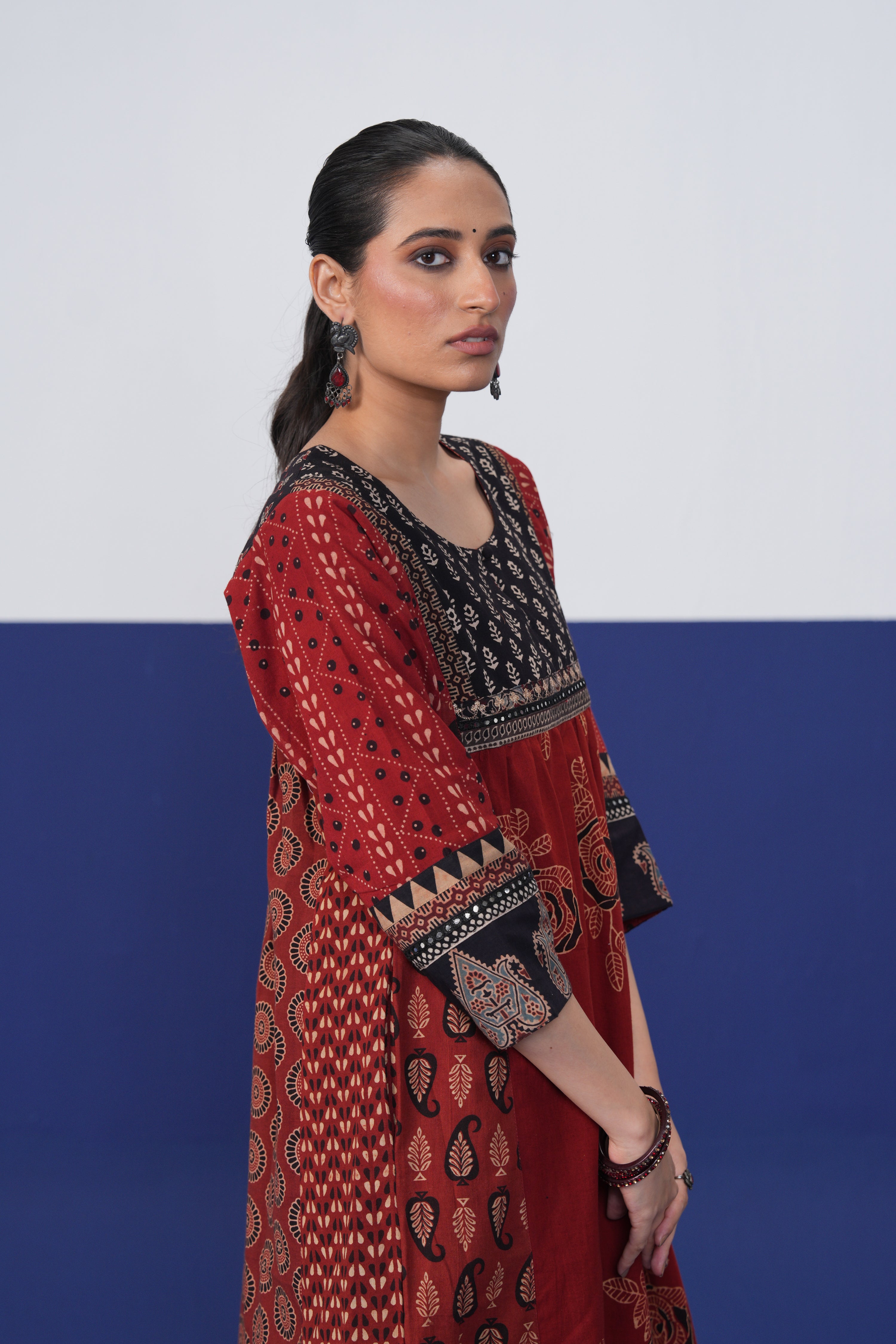 Banjara Cotton Ajrakh Printed Kurta Maroon